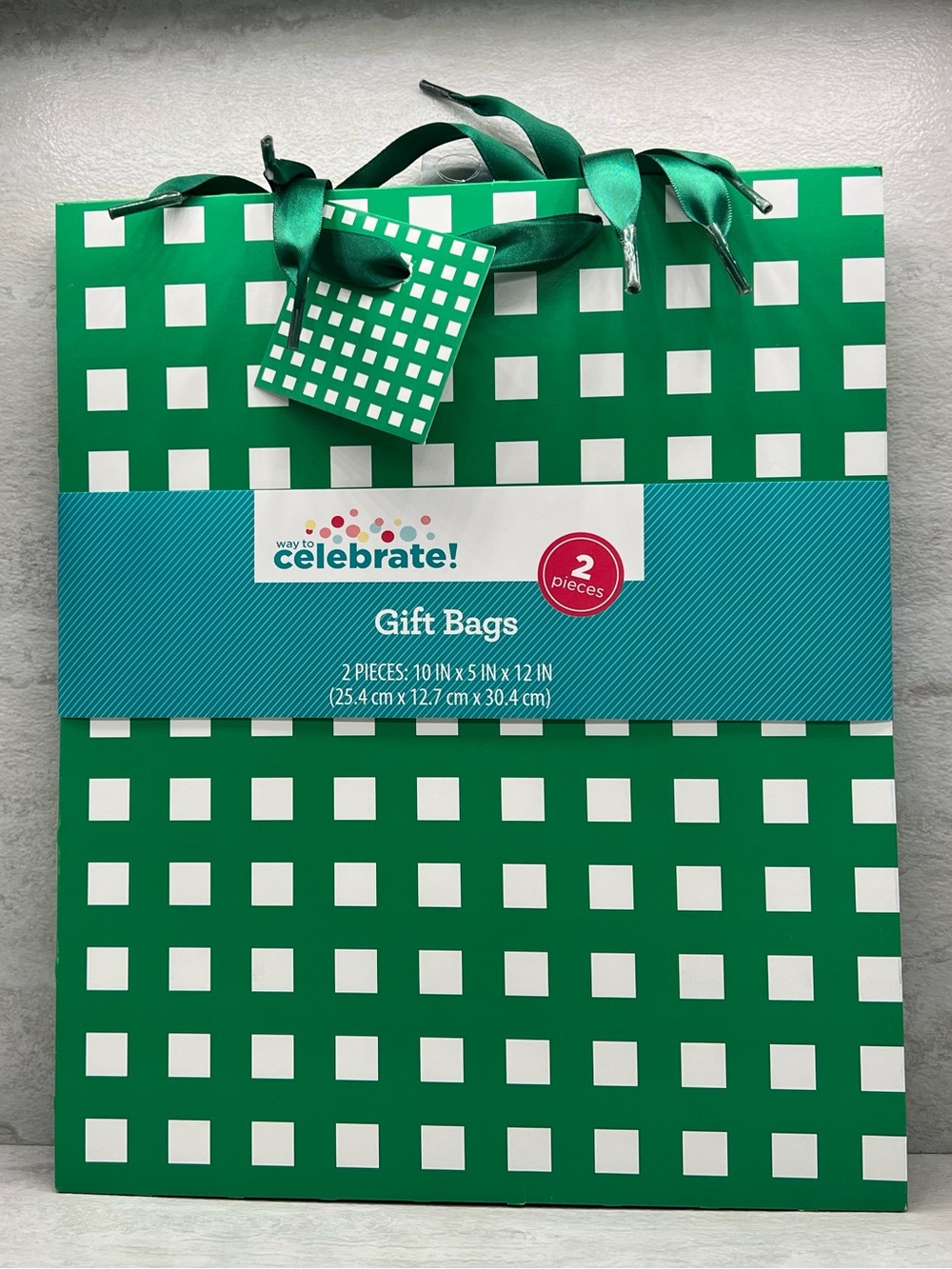 🎉 $5 Two Pack of Large Green & White Checkered Gift Bags